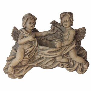 Victorian Winged Cherubs Wall Pocket Resin Garden Art Ornament Faux Concrete